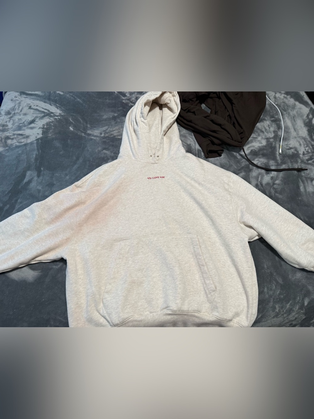 Victoria's Secret Men's Light Gray Crewneck Hoodie with Small Chest Text